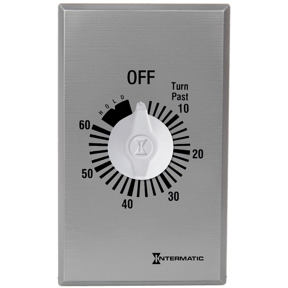 Spring Wound Countdown Timer, Commercial, 125-277 VAC, 50/60 Hz, SPST, 60 Minute Max, With Hold, Silver