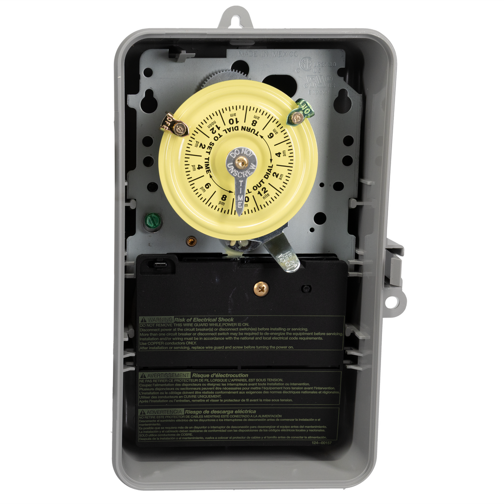 24-Hour Mechanical Time Switch, 120 VAC, 60Hz, SPST, Indoor/Outdoor Plastic Enclosure, 1 Hour Interval, Mexico Sales Only