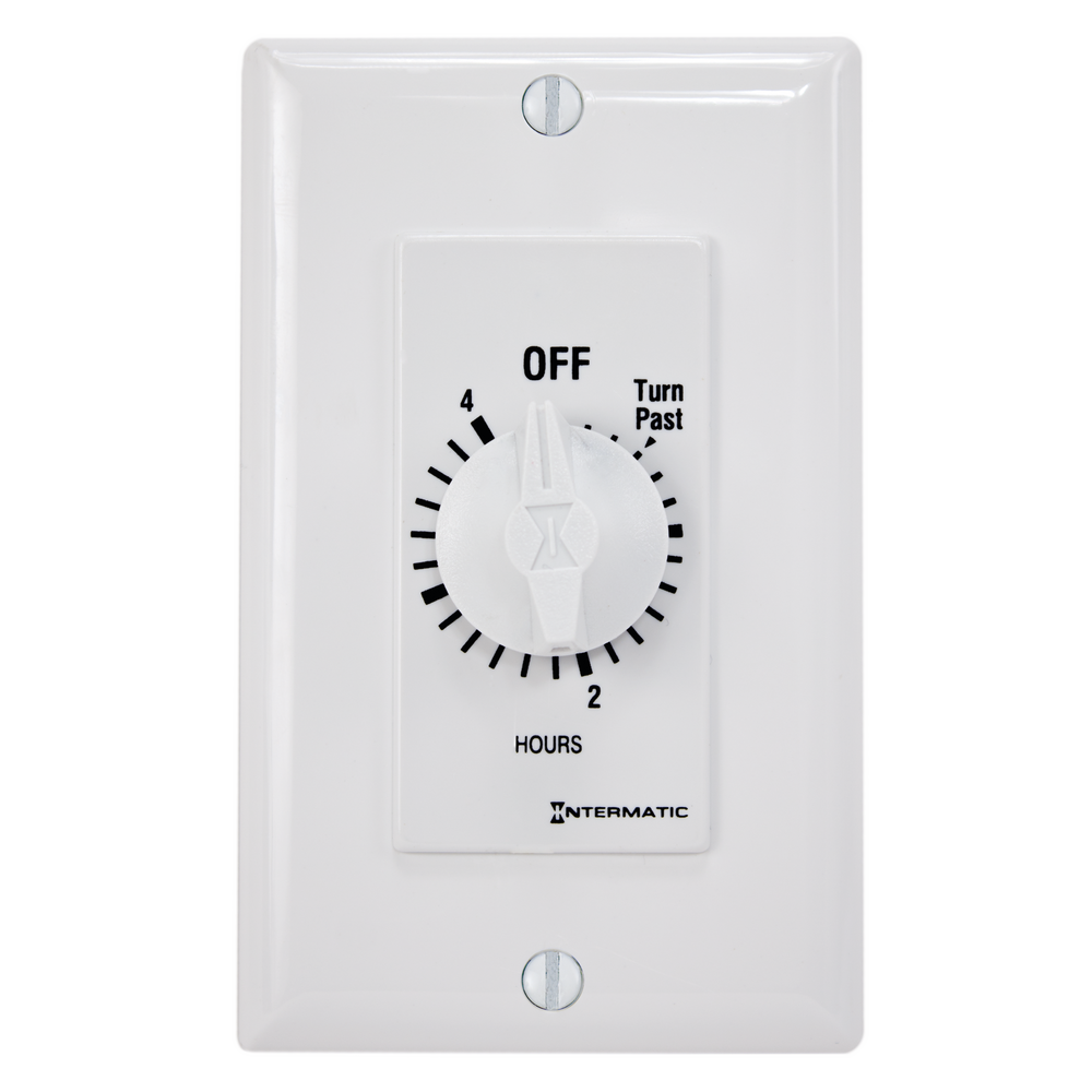 Spring Wound Countdown Timer, Decorator Style, 125-277 VAC, 50/60 Hz, SPDT, 4 Hour Max, Without Hold, White