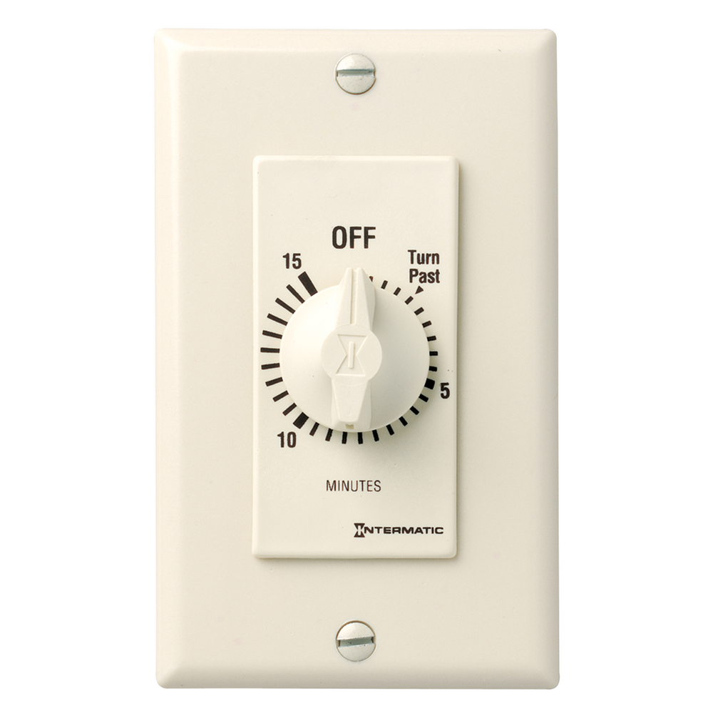 Spring Wound Countdown Timer, Decorator Style, 125-277 VAC, 50/60 Hz, SPST, 15 Minute Max, Without Hold, Light Almond