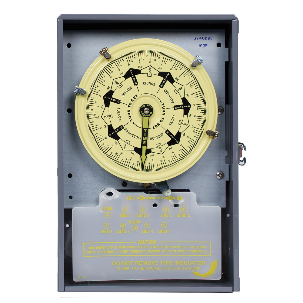 7-Day Mechanical Time Switch, 208-277 VAC, 60Hz, 4-SPST, Indoor Metal Enclosure, 3.5 Hour Interval