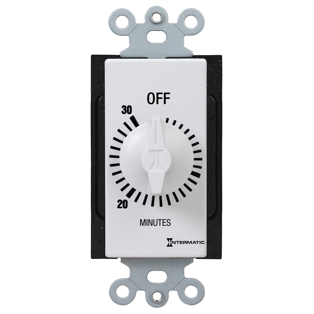 Spring Wound Countdown Timer, Decorator Style, 125-277 VAC, 50/60 Hz, SPST, 30 Minute Max, Without Hold, White
