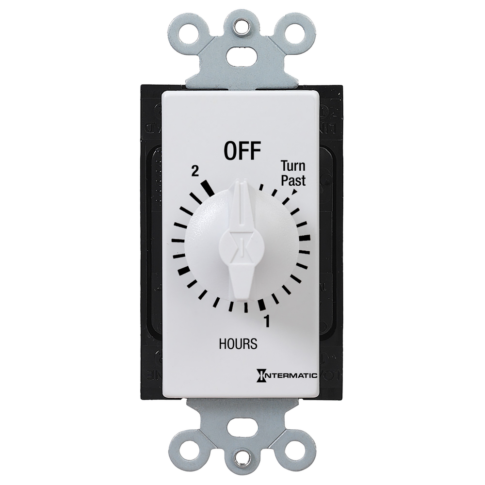 Spring Wound Countdown Timer, Decorator Style, 125-277 VAC, 50/60 Hz, SPDT, 2 Hour Max, Without Hold, White