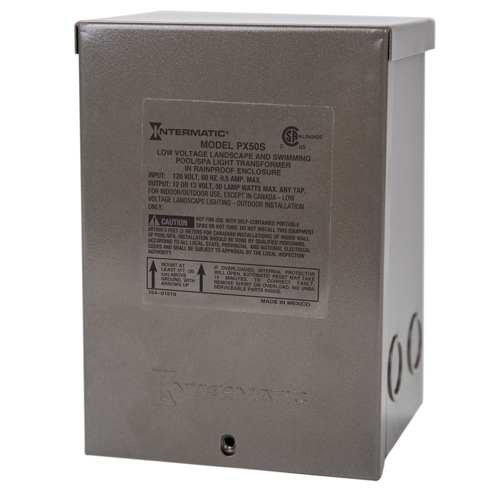 50 W Pool & Spa Safety Transformer, Stainless Steel Enclosure, Input 120V, Output 12,13,14 V