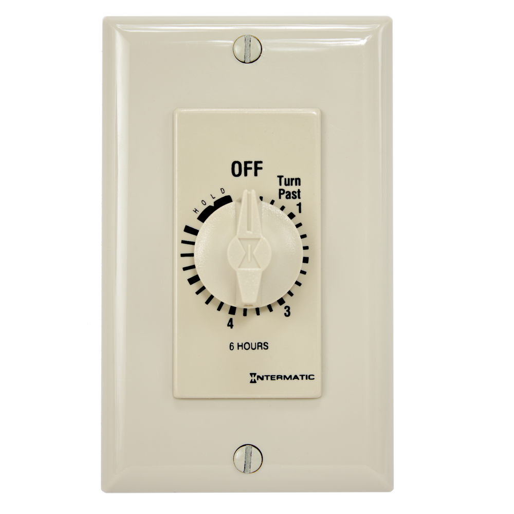 Spring Wound Countdown Timer, Decorator Style, 125-277 VAC, 50/60 Hz, SPST, 6 Hour Max, With Hold, Ivory