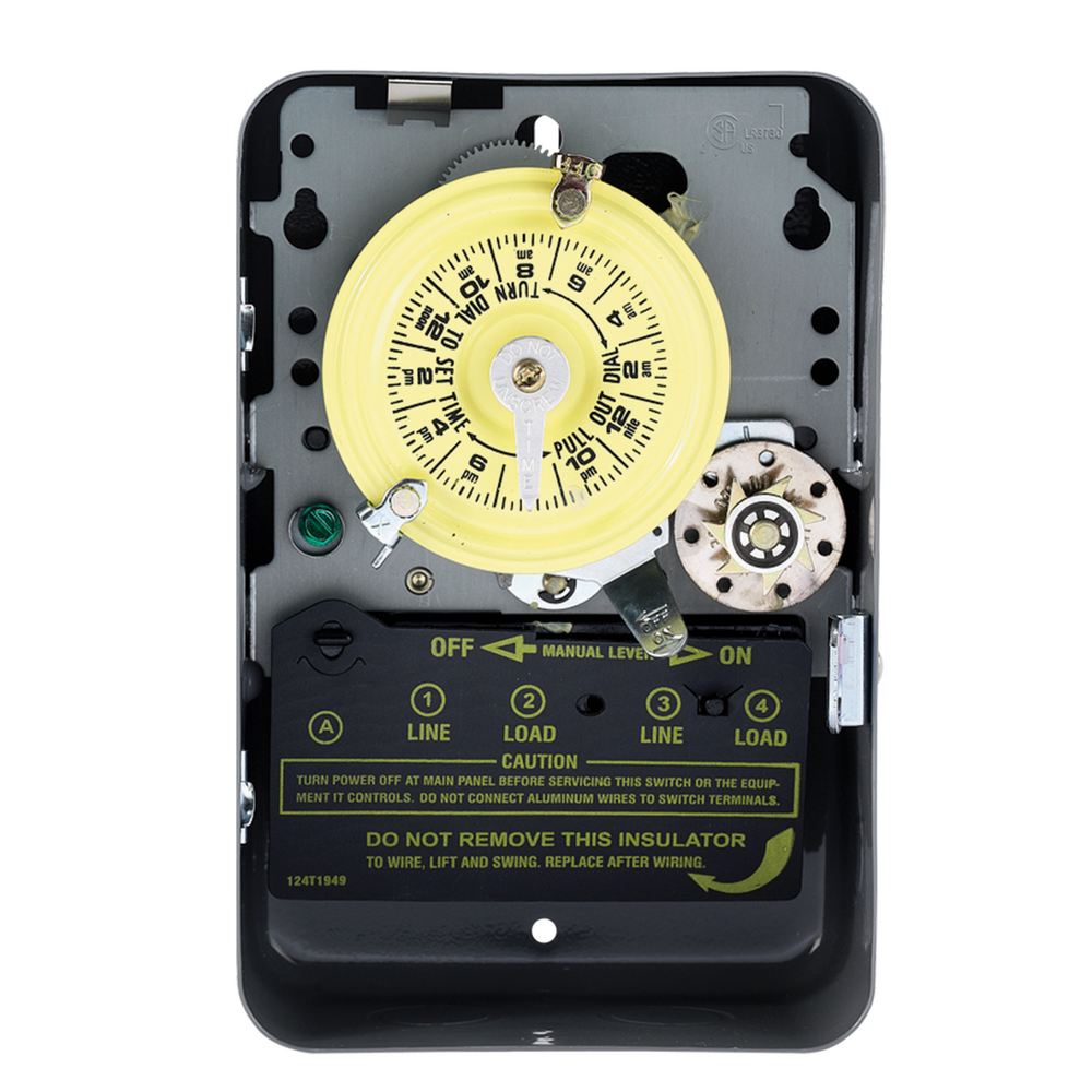 24-Hour Mechanical Time Switch with Skip-a-Day, 120 VAC, 60Hz, DPST, Indoor Metal Enclosure, 1 Hour Interval