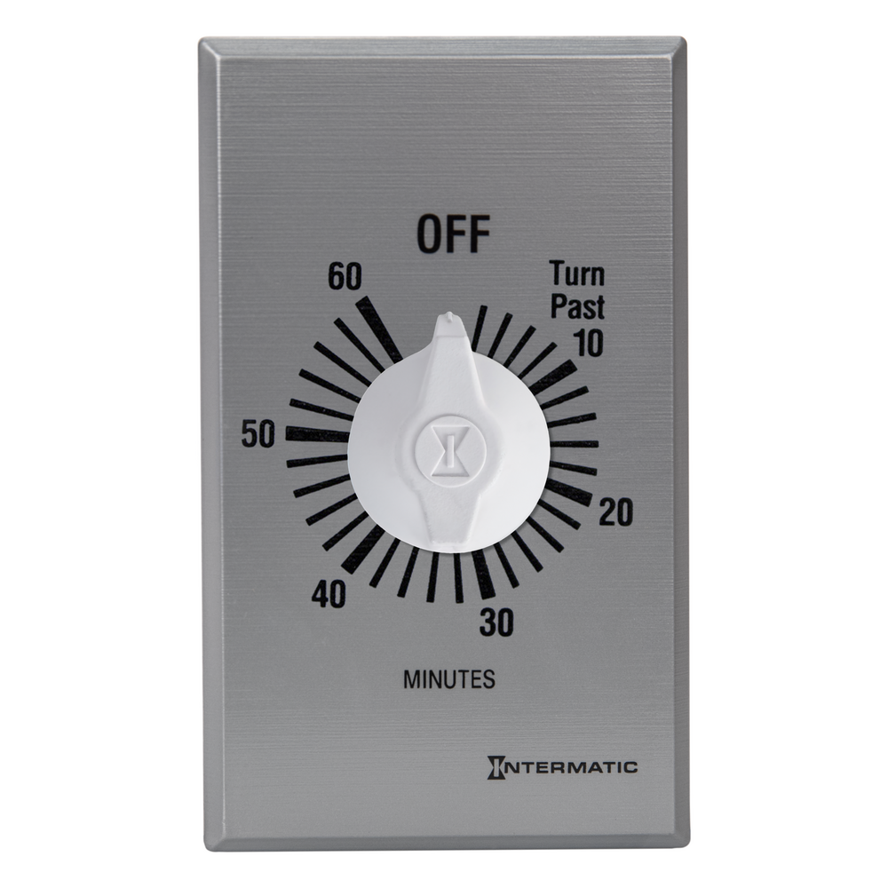 Spring Wound Countdown Timer, Commercial, 125-277 VAC, 50/60 Hz, DPST, 60 Minute Max, Without Hold, Silver
