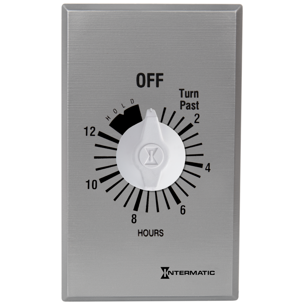 Spring Wound Countdown Timer, Commercial, 125-277 VAC, 50/60 Hz, SPDT, 12 Hour Max, With Hold, Silver