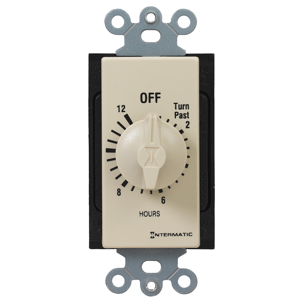 Spring Wound Countdown Timer, Decorator Style, 125-277 VAC, 50/60 Hz, SPST, 12 Hour Max, Without Hold, Ivory