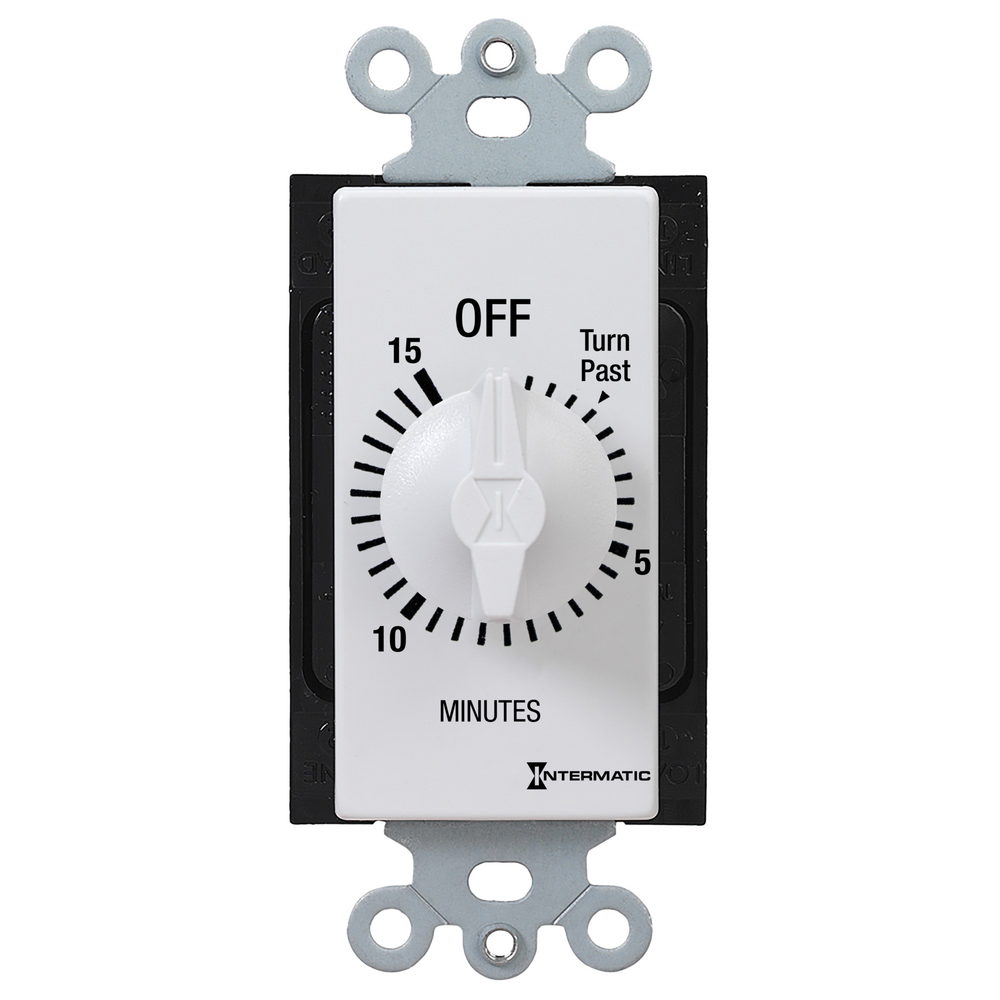 Spring Wound Countdown Timer, Decorator Style, 125-277 VAC, 50/60 Hz, SPST, 15 Minute Max, Without Hold, White