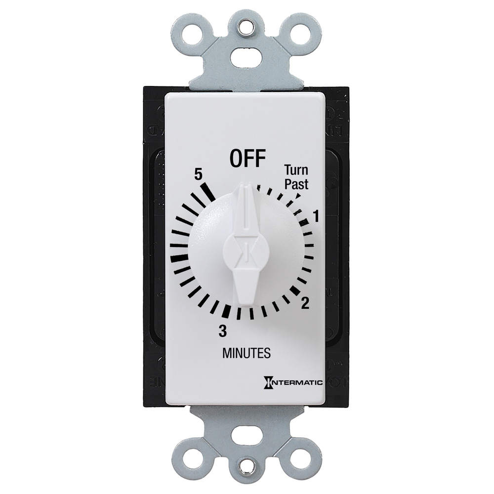 Spring Wound Countdown Timer, Decorator Style, 125-277 VAC, 50/60 Hz, SPST, 5 Minute Max, Without Hold, White