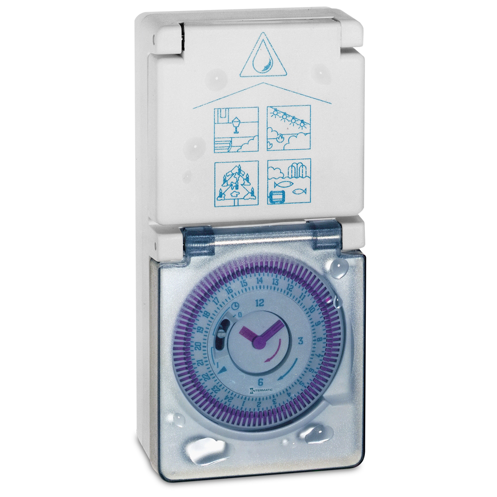 Plug-in timer, Electromechanical Synchronous clock with Manual Override, 24-Hour, 220-240 VAC, 50 Hz, 15 minute Intervals, 16 A, SPDT, E style plug with enhanced child protection - PT 410SE 180