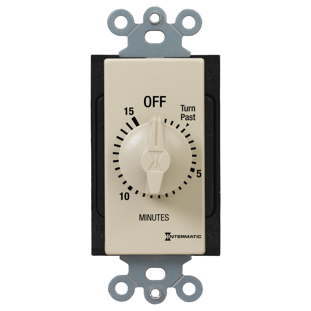 Spring Wound Countdown Timer, Decorator Style, 125-277 VAC, 50/60 Hz, SPST, 15 Minute Max, Without Hold, Ivory