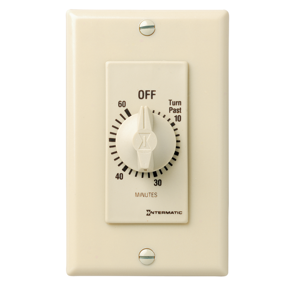 Spring Wound Countdown Timer, Decorator Style, 125-277 VAC, 50/60 Hz, DPST, 60 Minute Max, Without Hold, Ivory