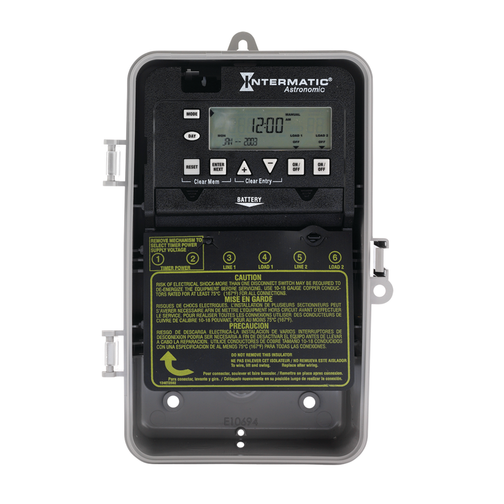 Astronomic 7-Day 2-Circuit Electronic Control, 120-277 VAC, 2-SPST, Indoor/Outdoor Plastic Enclosure