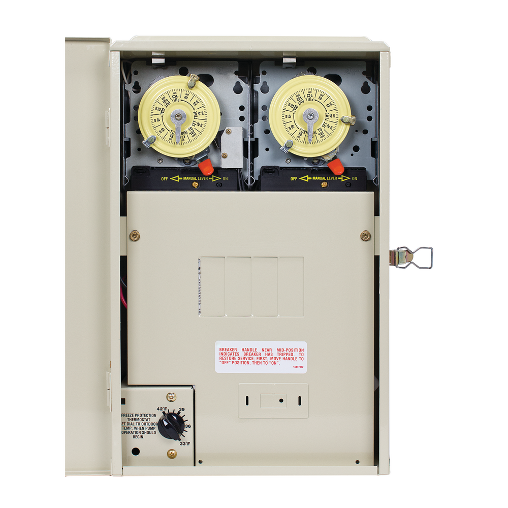 Freeze Protection 4/8 Breaker Base Panel with 2 Timers and Thermostat for 240V Cleaner Applications, Heater Protection, Type 3R Metal Enclosure