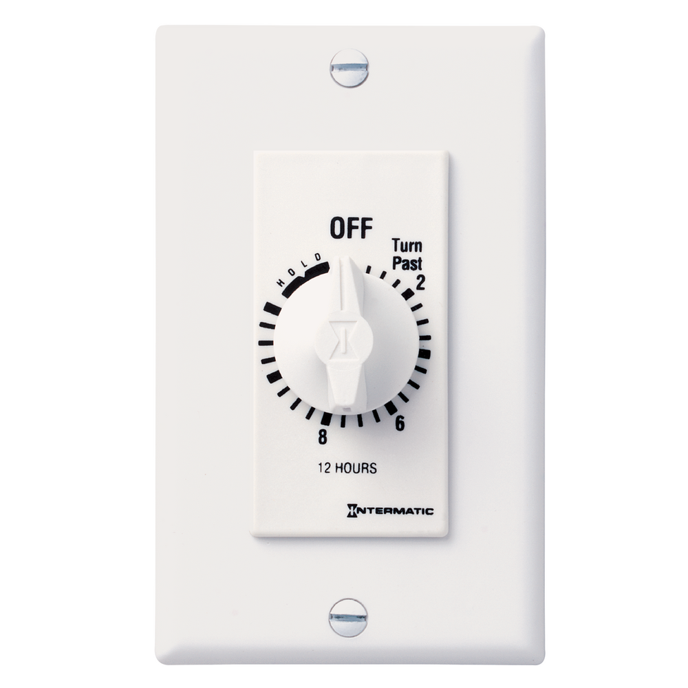 Spring Wound Countdown Timer, Decorator Style, 125-277 VAC, 50/60 Hz, SPST, 12 Hour Max, With Hold, White