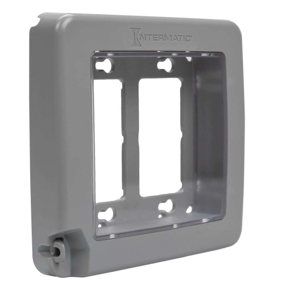 Low-Profile Plastic In-Use Weatherproof Cover, Double-Gang, Vrt, Gray