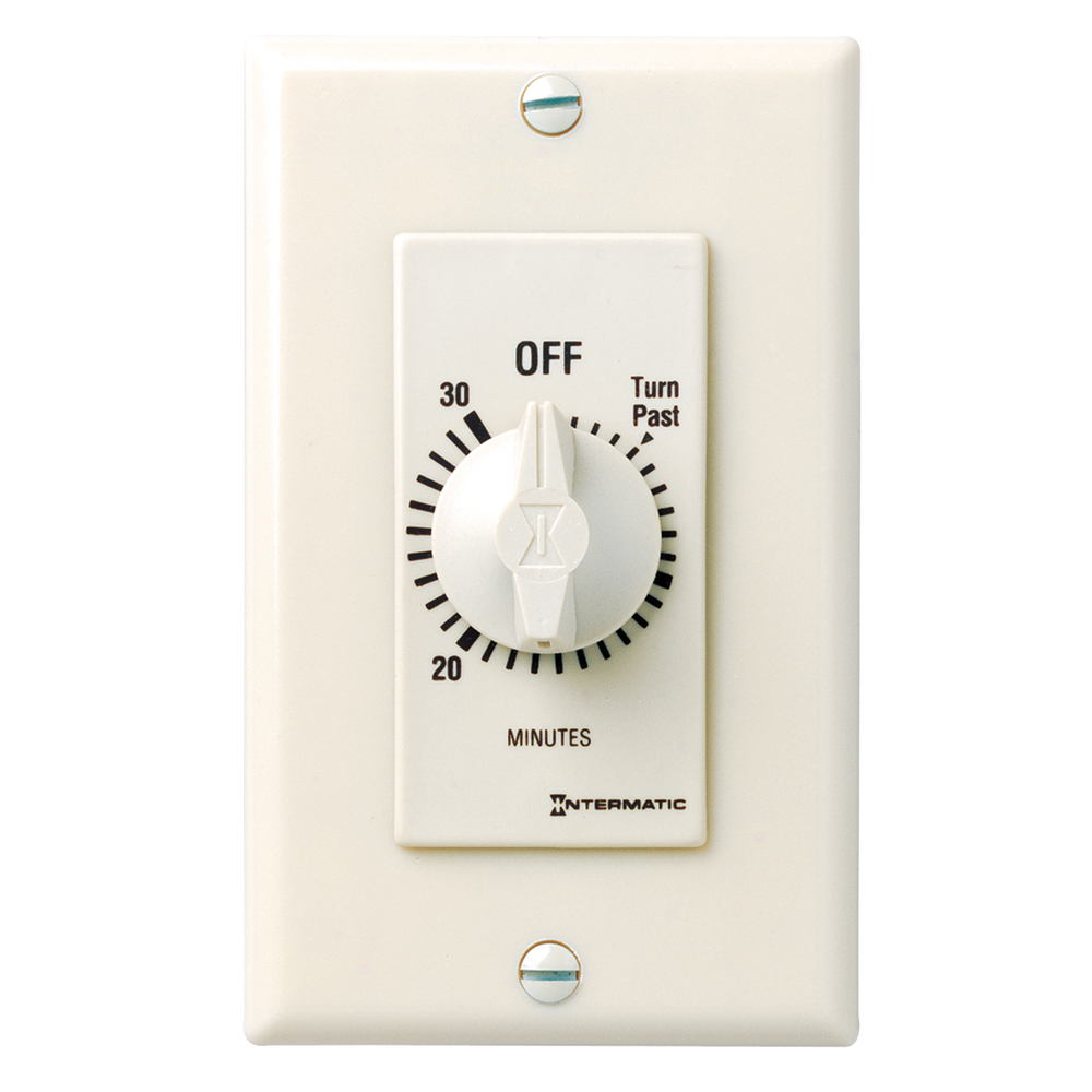 Spring Wound Countdown Timer, Decorator Style, 125-277 VAC, 50/60 Hz, SPST, 30 Minute Max, Without Hold, Light Almond