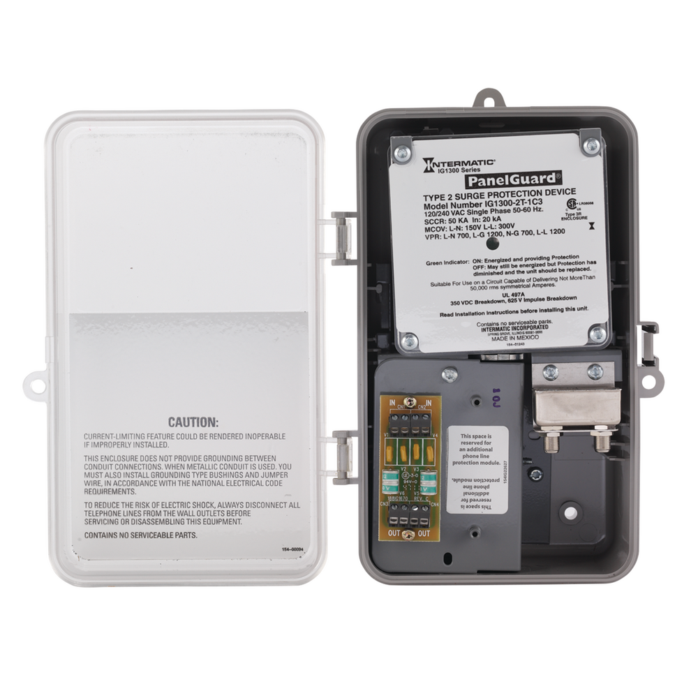 Surge Protective Device, 2 Telephone Lines, 1 Coax Lines, 6-Mode, 120/240 VAC 1Ph, Type 2