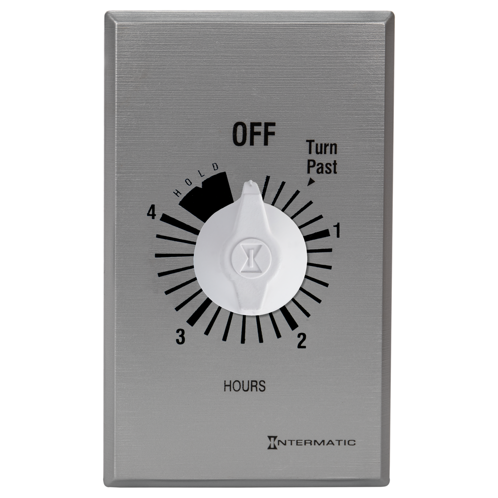 Spring Wound Countdown Timer, Commercial, 125-277 VAC, 50/60 Hz, SPDT, 4 Hour Max, With Hold, Silver