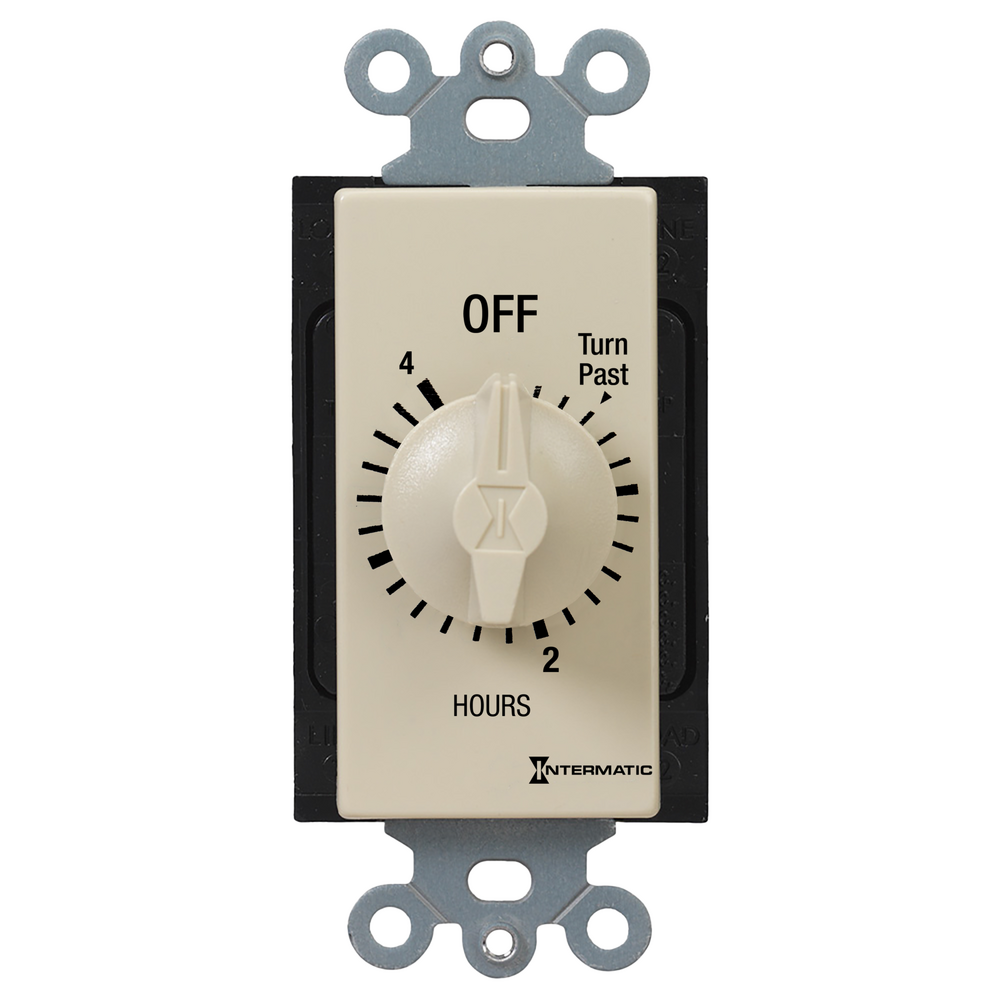 Spring Wound Countdown Timer, Decorator Style, 125-277 VAC, 50/60 Hz, SPDT, 4 Hour Max, Without Hold, Ivory