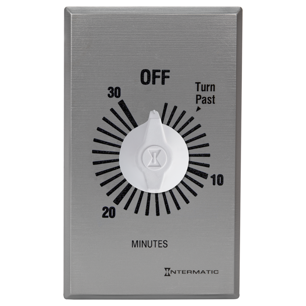 Spring Wound Countdown Timer, Commercial, 125-277 VAC, 50/60 Hz, DPST, 30 Minute Max, Without Hold, Silver