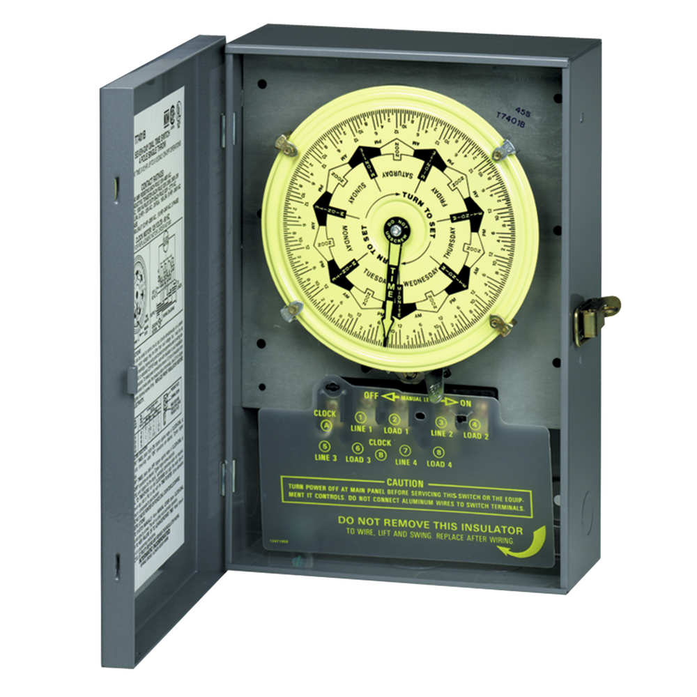 7-Day Mechanical Time Switch, 120 VAC, 60Hz, 2 NO/2 NC, Indoor Metal Enclosure, 3.5 Hour Interval