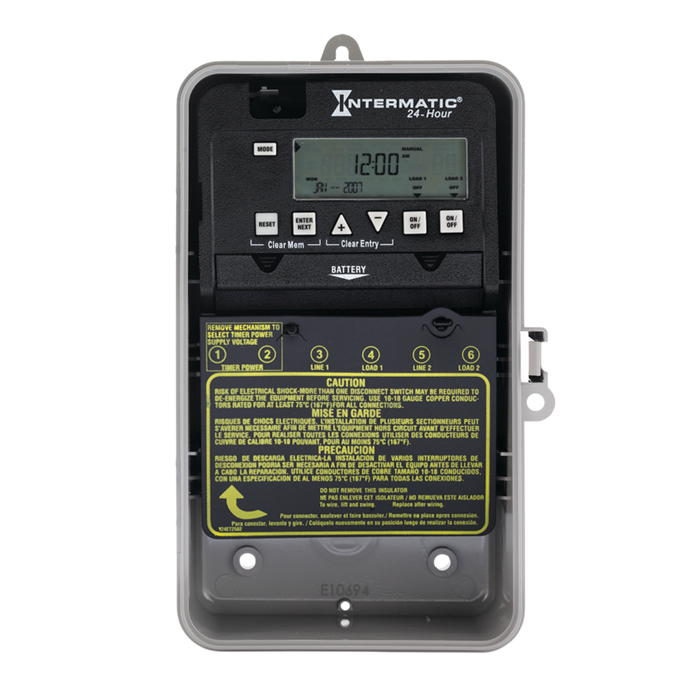 24-Hour 2-Circuit Electronic Control, 120-277 VAC, 2-SPST, Indoor/Outdoor Plastic Enclosure