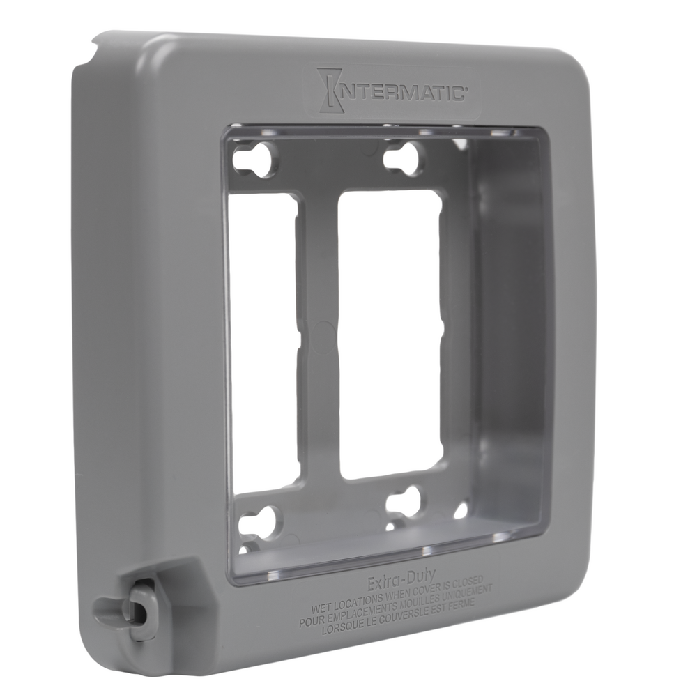 Low-Profile Extra-Duty Plastic In-Use Weatherproof Cover, Double-Gang, Vrt, Gray