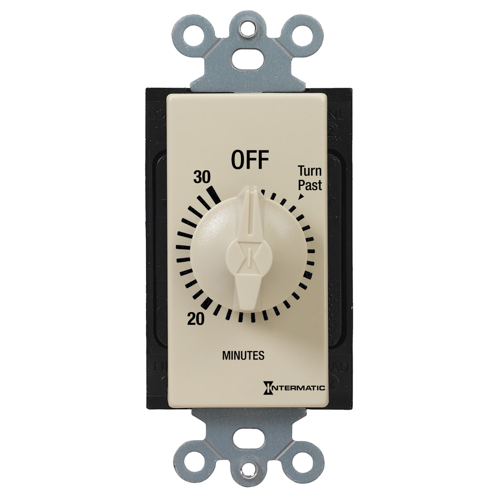 Spring Wound Countdown Timer, Decorator Style, 125-277 VAC, 50/60 Hz, DPST, 30 Minute Max, Without Hold, Ivory