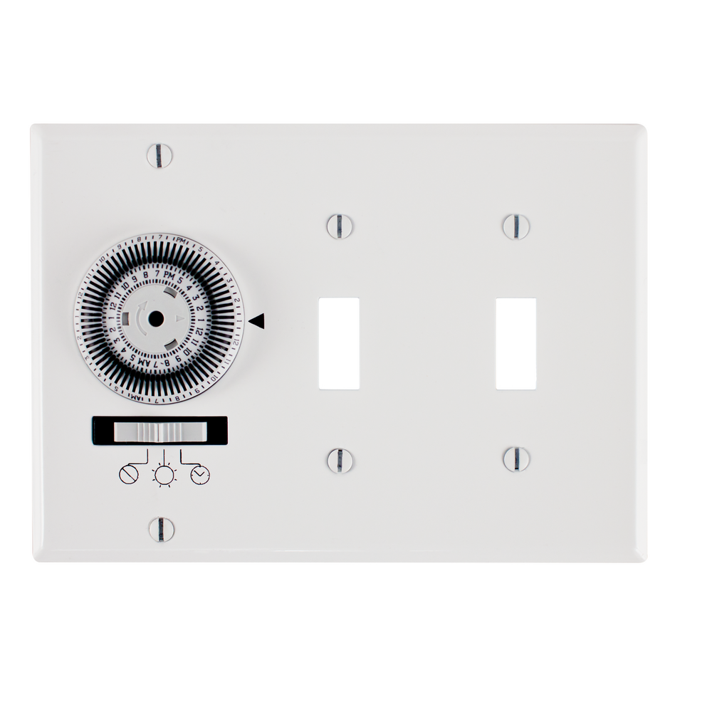 24-Hour Heavy-Duty Mechanical In-Wall Timer, Timer and Toggle Switch, 120 VAC, 20A, SPST, 3 Gang, White