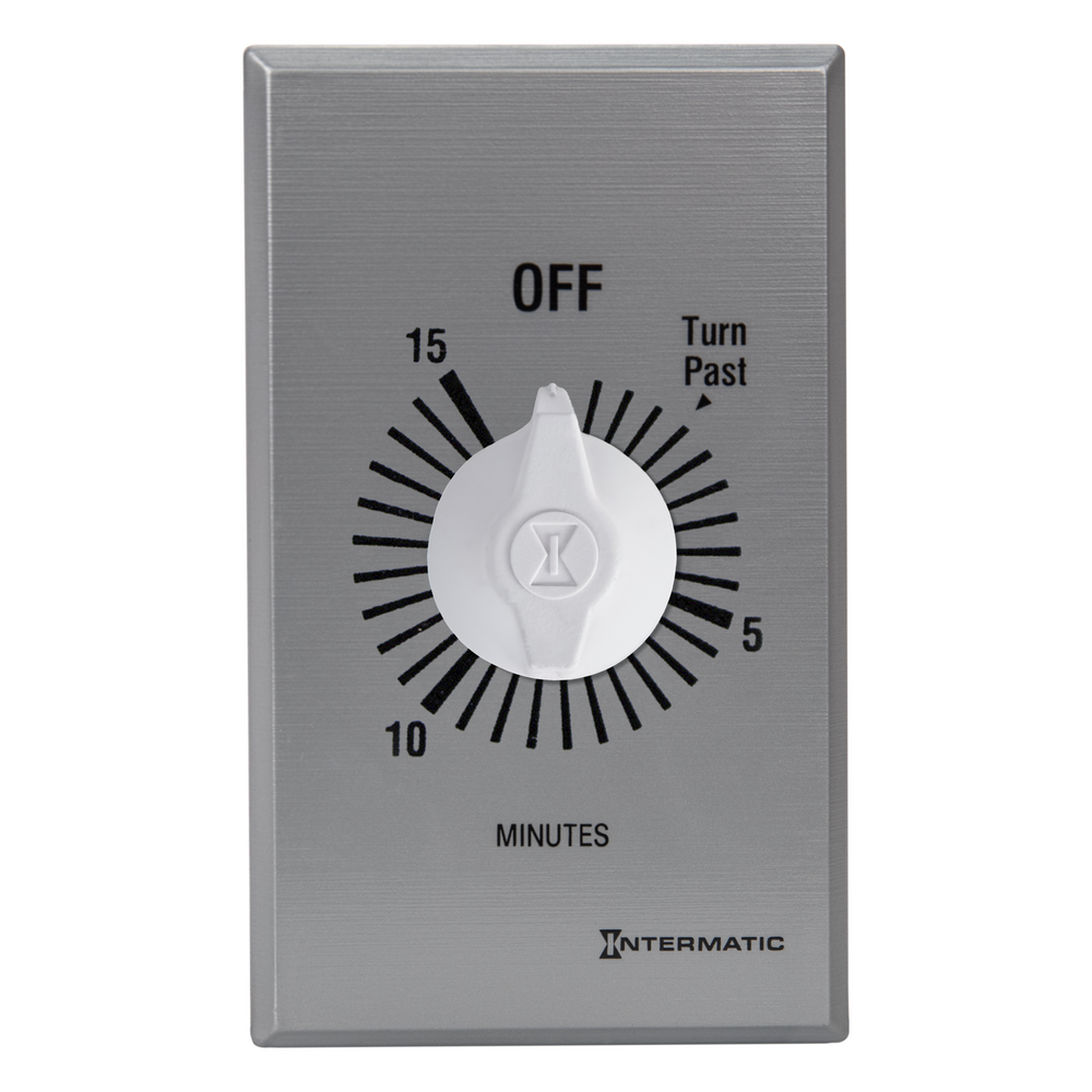 Spring Wound Countdown Timer, Commercial, 125-277 VAC, 50/60 Hz, DPST, 15 Minute Max, Without Hold, Silver