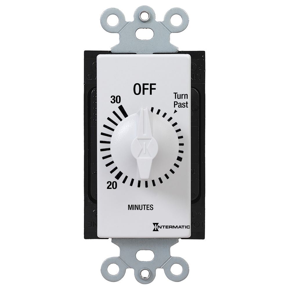 Spring Wound Countdown Timer, Decorator Style, 125-277 VAC, 50/60 Hz, DPST, 30 Minute Max, Without Hold, White