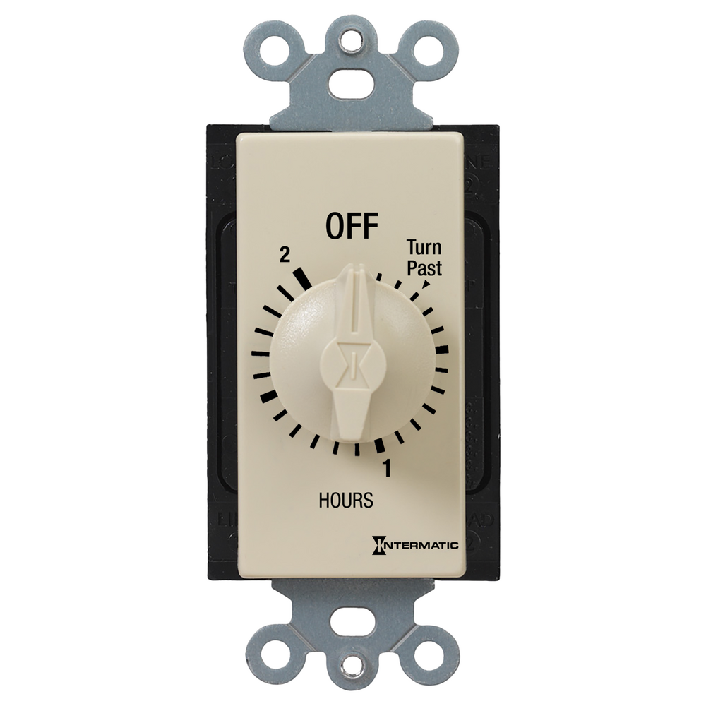 Spring Wound Countdown Timer, Decorator Style, 125-277 VAC, 50/60 Hz, SPDT, 2 Hour Max, Without Hold, Ivory