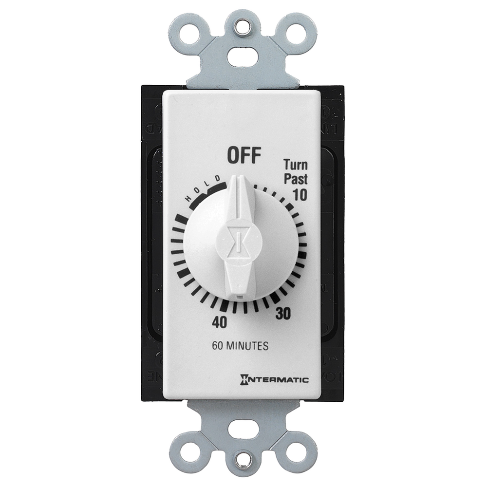 Spring Wound Countdown Timer, Decorator Style, 125-277 VAC, 50/60 Hz, SPST, 60 Minute Max, With Hold, White