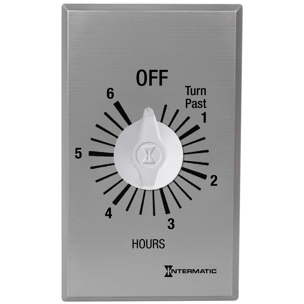 Spring Wound Countdown Timer, Commercial, 125-277 VAC, 50/60 Hz, DPST, 6 Hour Max, Without Hold, Silver