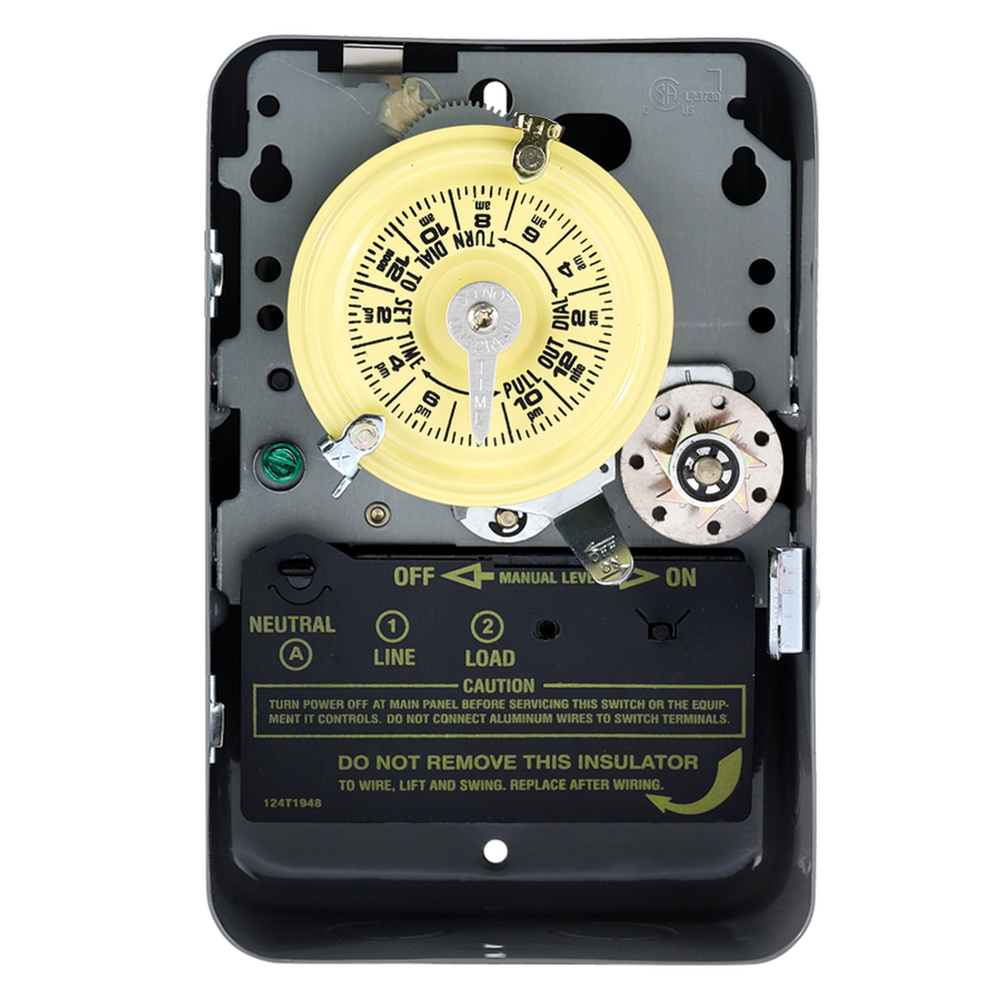 24-Hour Mechanical Time Switch with Skip-a-Day, 120 VAC, 60Hz, SPST, Indoor Metal Enclosure, 1 Hour Interval