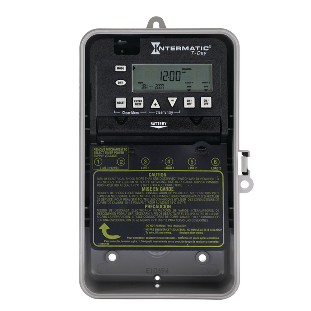 7-Day 2-Circuit Electronic Control, 120-277 VAC, 2-SPST, Indoor/Outdoor Plastic Enclosure