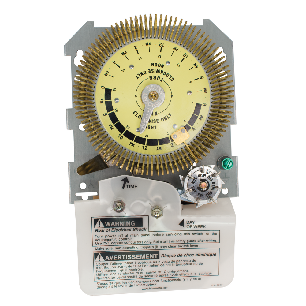 24-Hour Heavy-Duty Metal Dial Mechanical Time Switch with Skip-a-Day, Mechanism Only, 480 VAC, 60Hz, SPDT, 15 Minute Interval