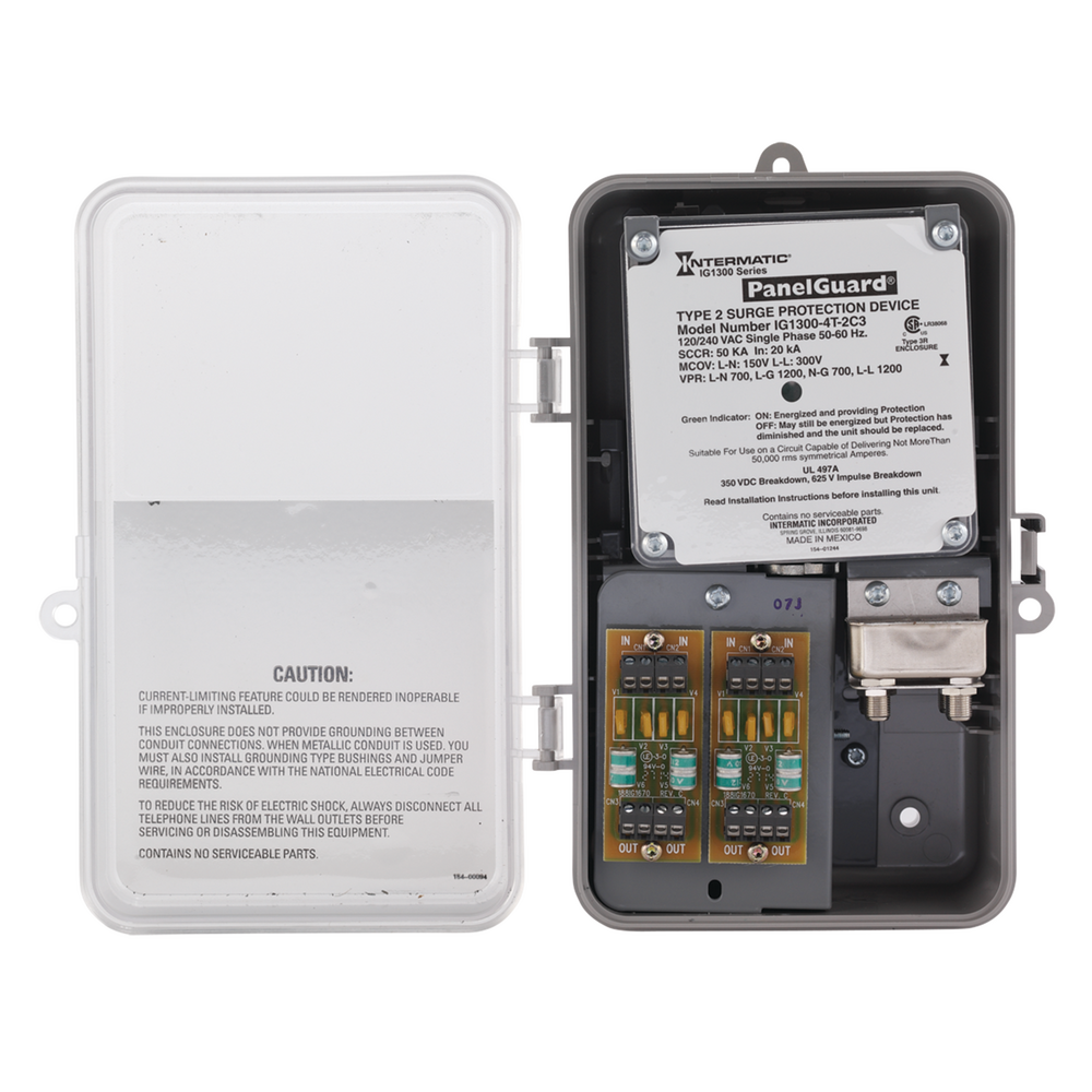 Surge Protective Device, 4 Telephone Lines, 2 Coax Lines, 6-Mode, 120/240 VAC 1Ph, Type 2