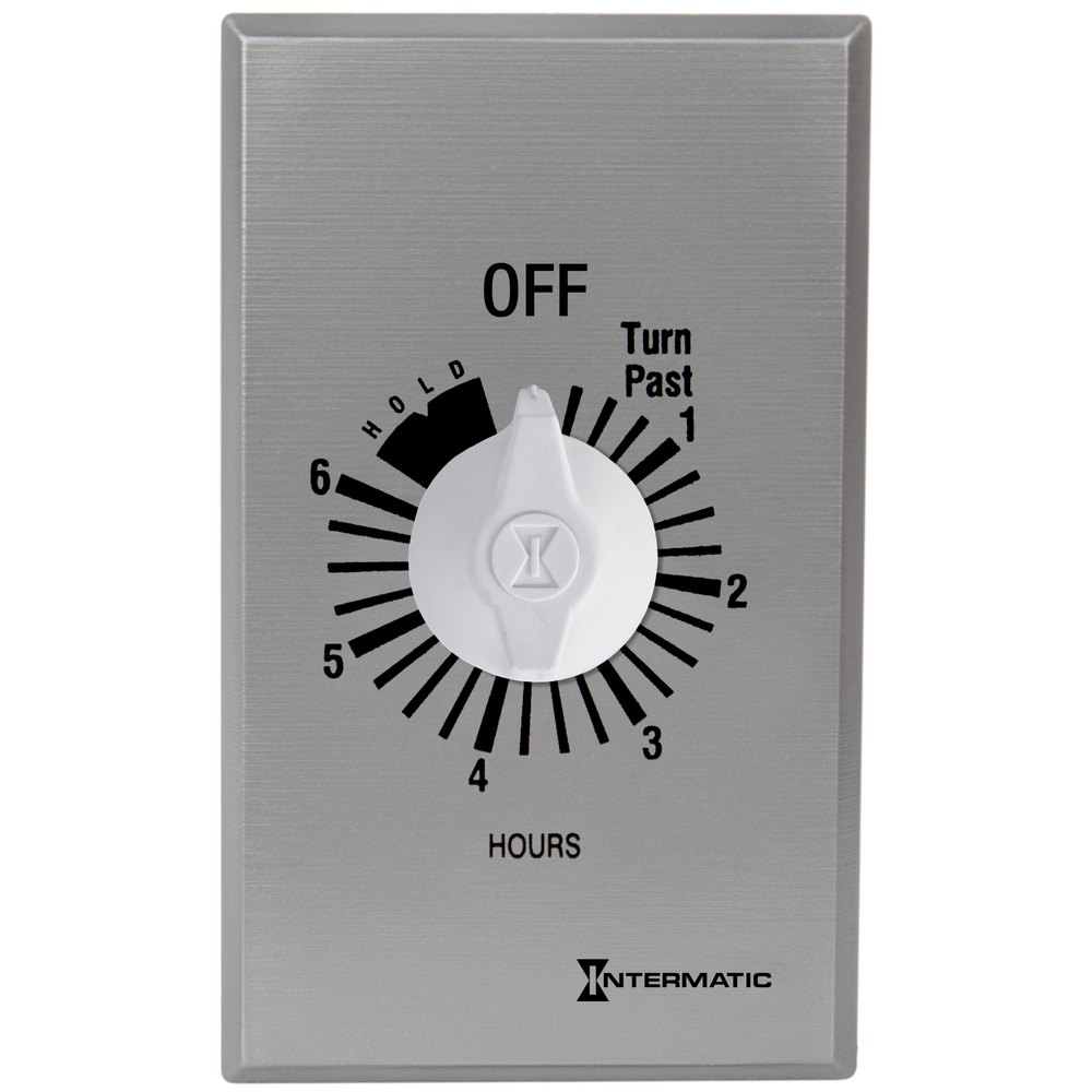 Spring Wound Countdown Timer, Commercial, 125-277 VAC, 50/60 Hz, SPST, 6 Hour Max, With Hold, Silver