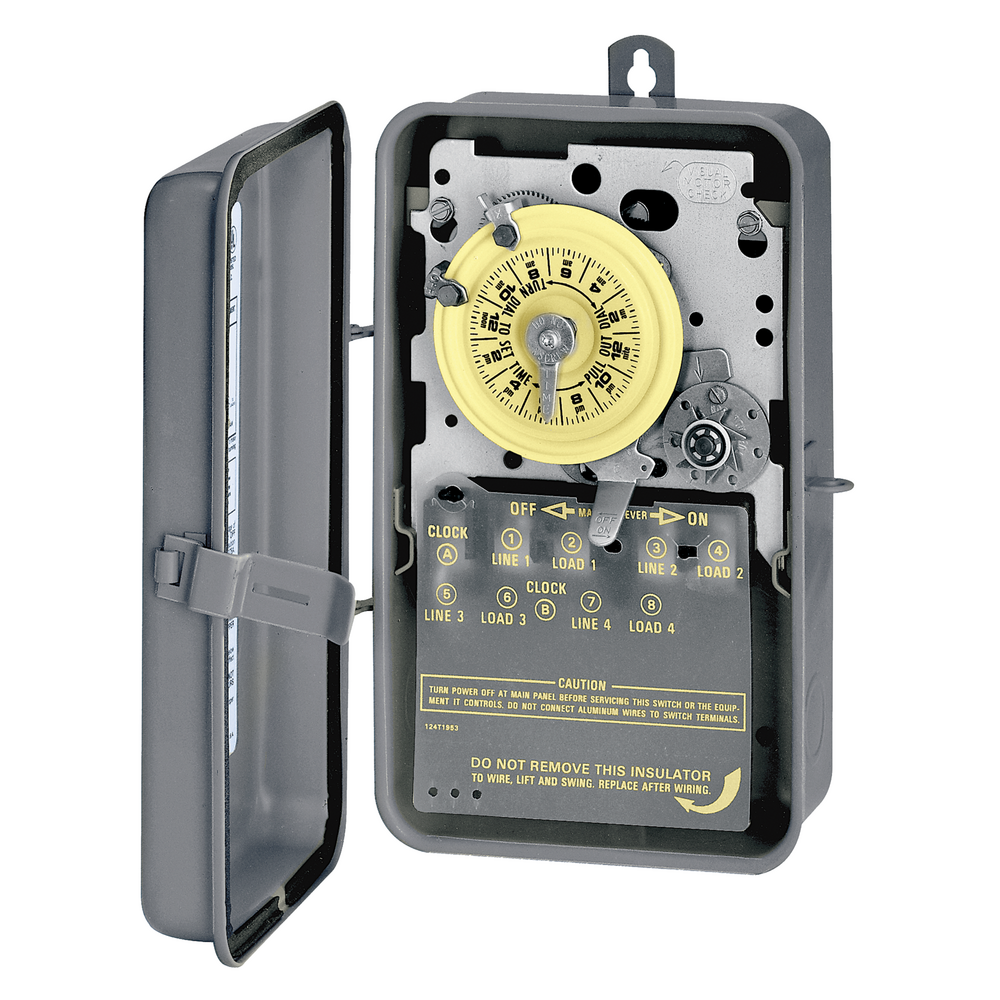 24-Hour Mechanical Time Switch with Skip-a-Day, 120 VAC, 60Hz, 4-SPST, Outdoor Metal Enclosure, 1 Hour Interval