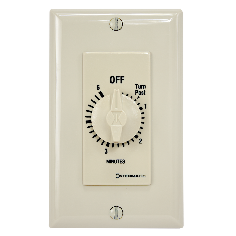 Spring Wound Countdown Timer, Decorator Style, 125-277 VAC, 50/60 Hz, SPST, 5 Minute Max, Without Hold, Ivory, Mexico Sales Only