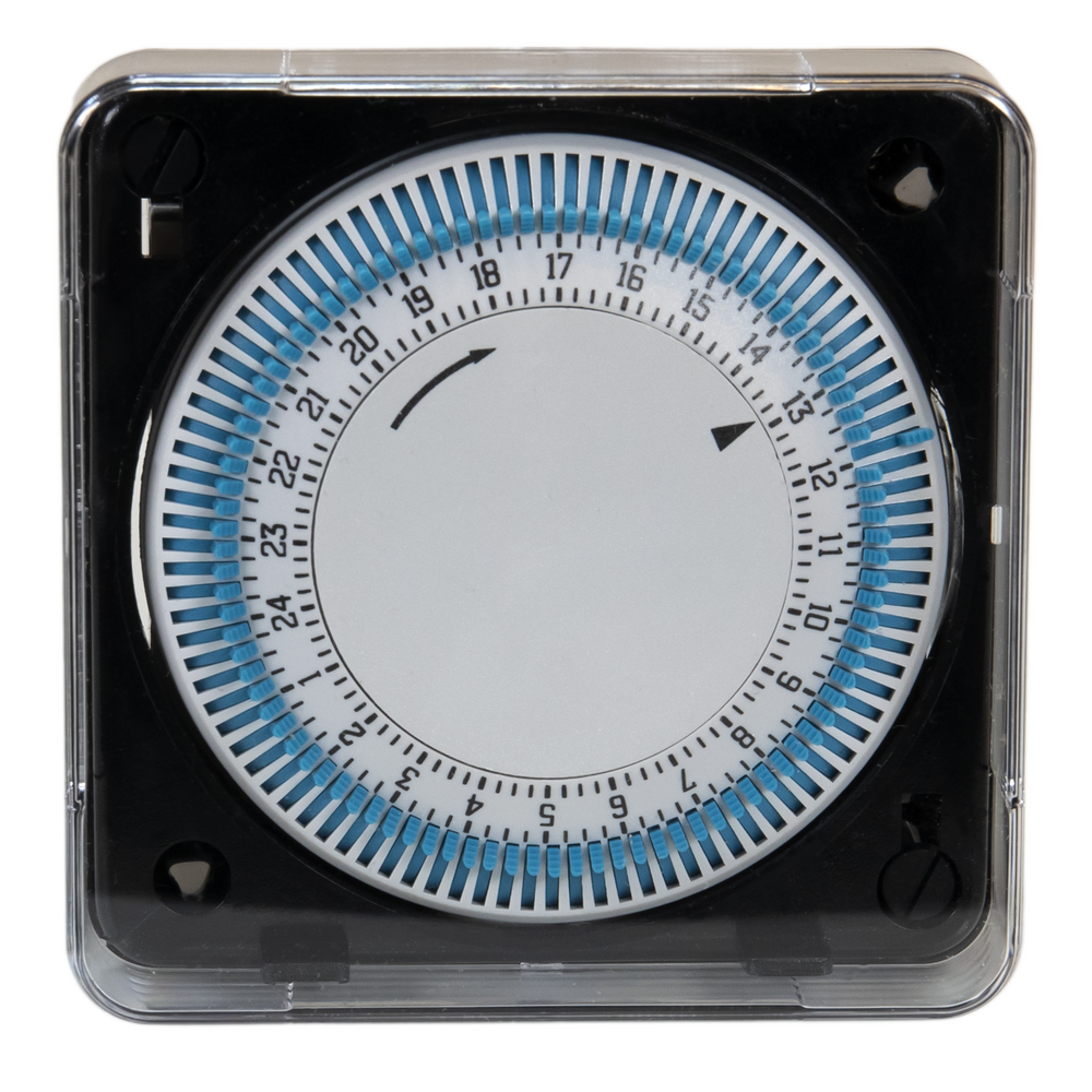 Electromechanical Synchronous clock, 24-Hour, 220-240 VAC, 50 Hz, Surface Mount Timer Module with Manual Override, 15 Minute Intervals, 16 A, SPDT, No Clock face - TCC 111.2 180