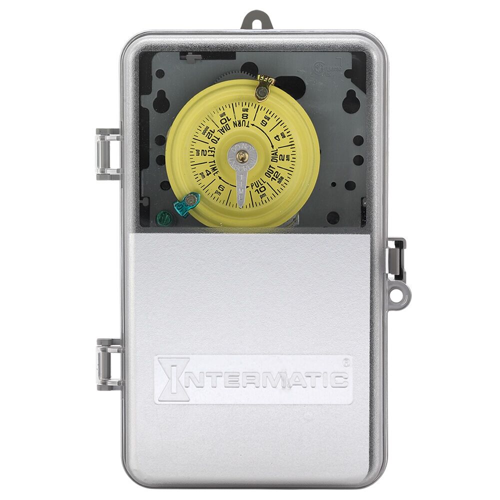 24-Hour Mechanical Time Switch, 120 VAC, 60Hz, SPST, Indoor/Outdoor Plastic with See-Through Door Enclosure, 1 Hour Interval