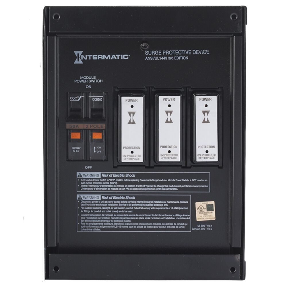 Surge Protective Device, 6-Mode, 120/240 VAC 1Ph, Type 1 or Type 2, Indoor Metal, Connected Equipment Warranty 10yr