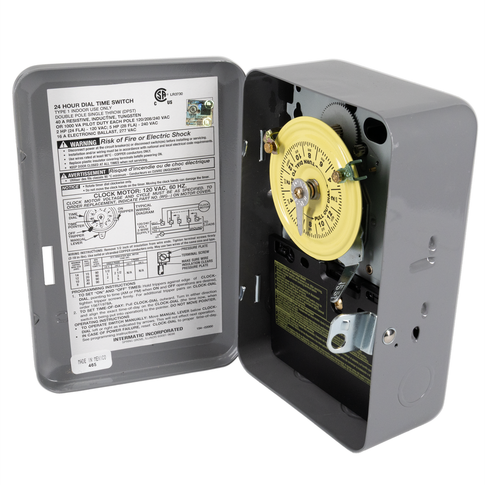 24-Hour Mechanical Time Switch, 120 VAC, 60Hz, DPST, Indoor Metal Enclosure, 1 Hour Interval, Mexico Sales Only