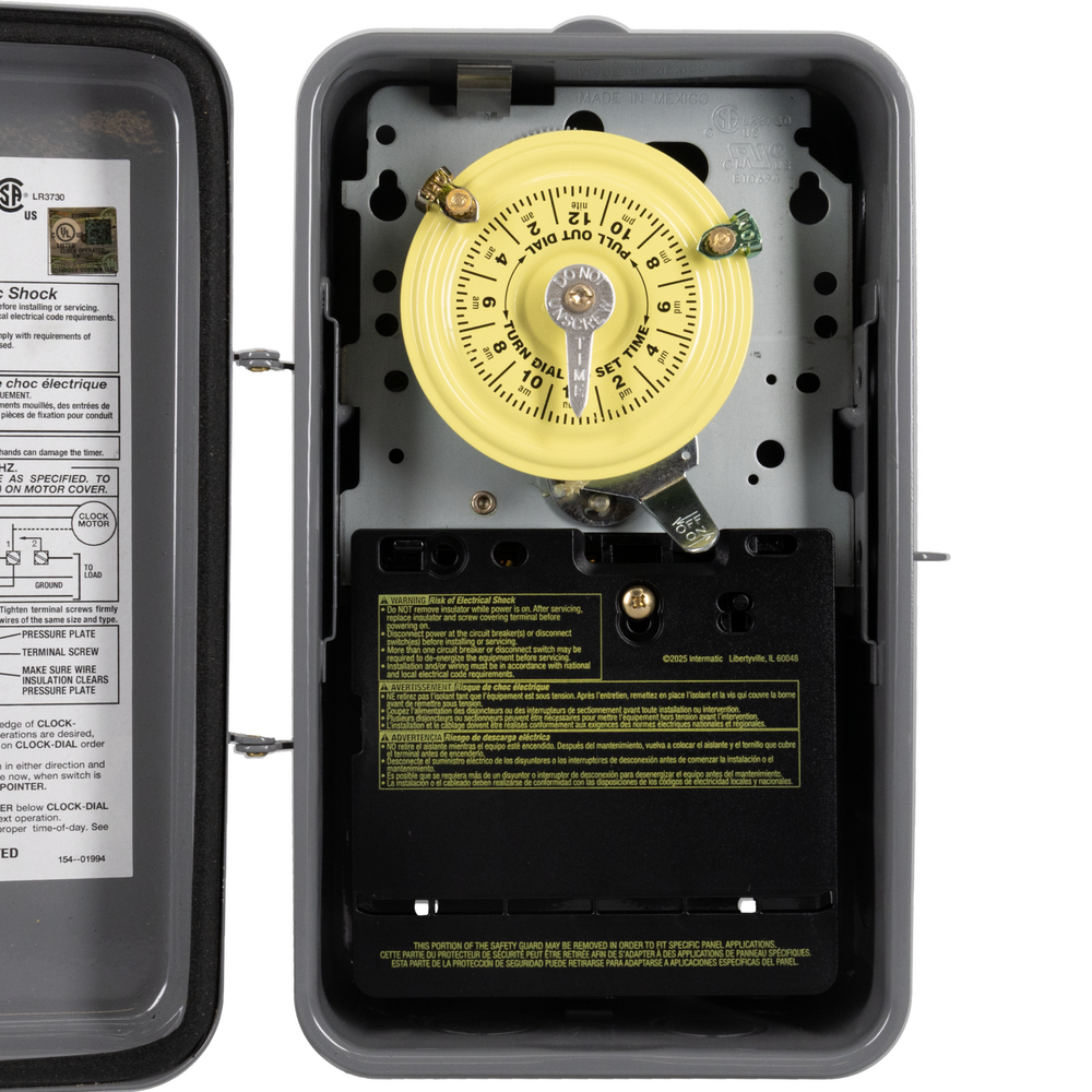 24-Hour Mechanical Time Switch, 120 VAC, 60Hz, DPST, Indoor/Outdoor Metal Enclosure, 1 Hour Interval