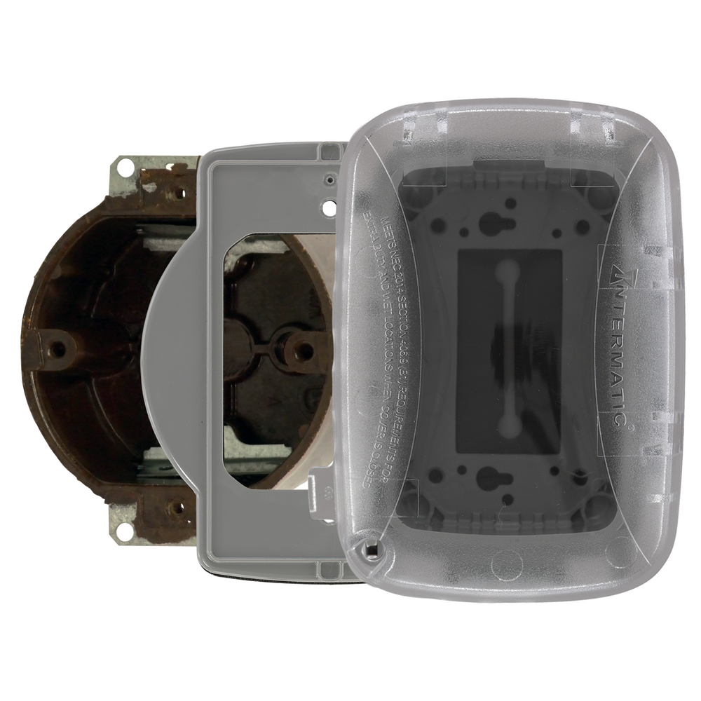 Extra-Duty Plastic In-Use Weatherproof Cover, Single-Gang, Vrt/Hrz, 2.75" Clear, 3/0 Adapter Plate